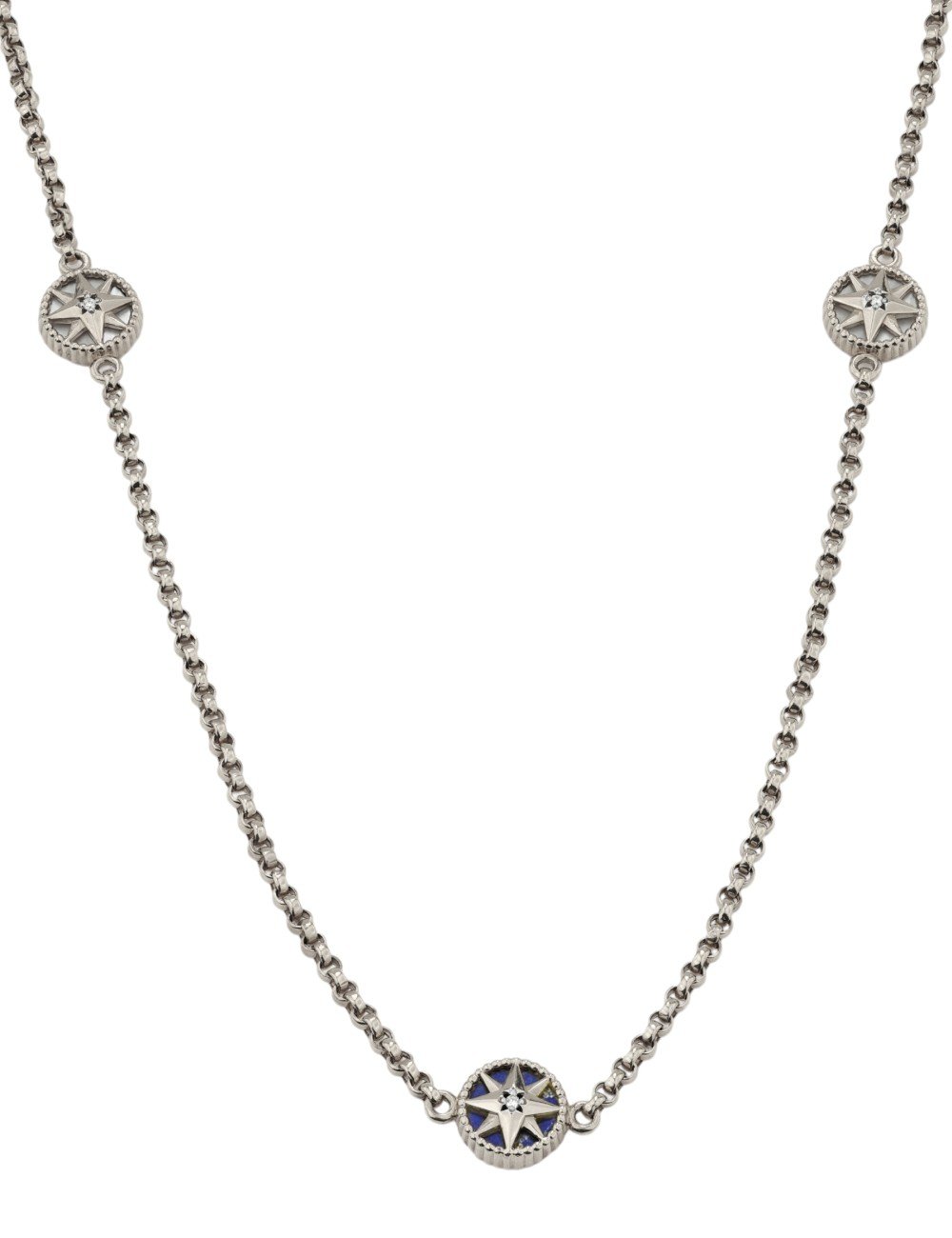 Колье из белого золота c бриллиантами, лазуритом и перламутром