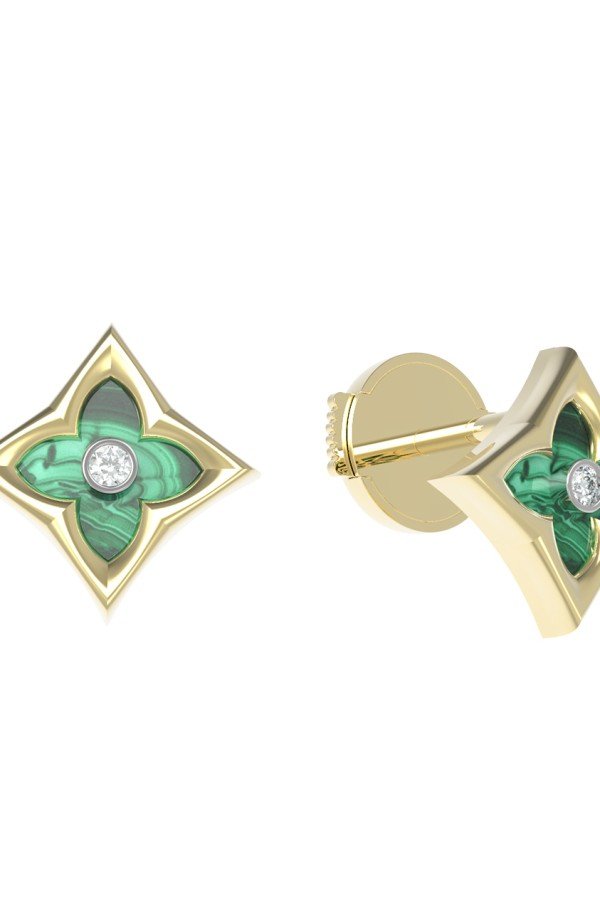 Серьги из лимонного золота c бриллиантами и малахитом