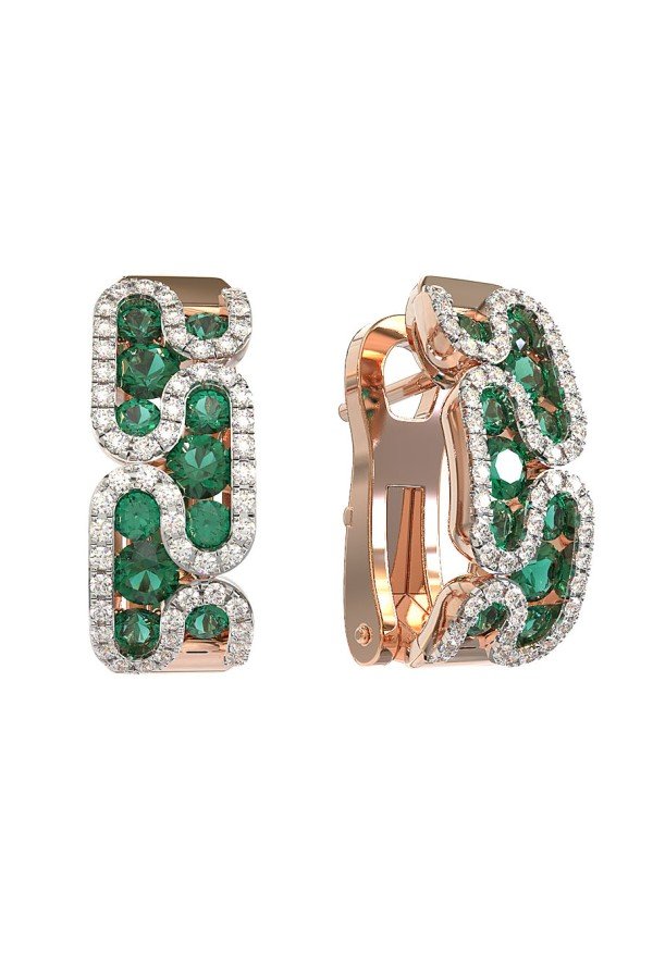 Серьги из золота c бриллиантами и изумрудом