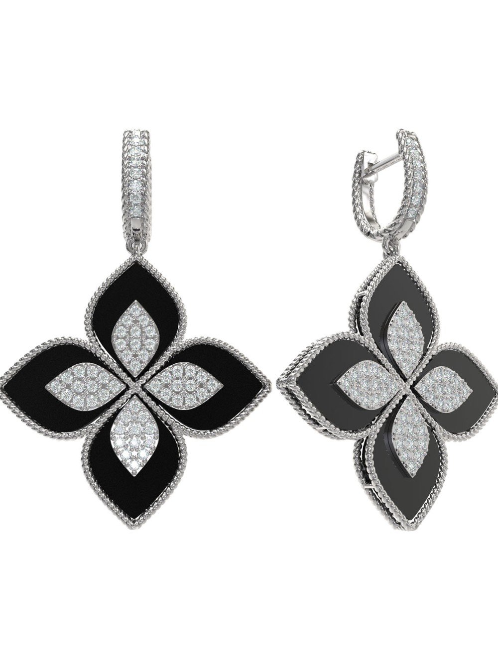 Серьги из белого золота c бриллиантами и ониксом