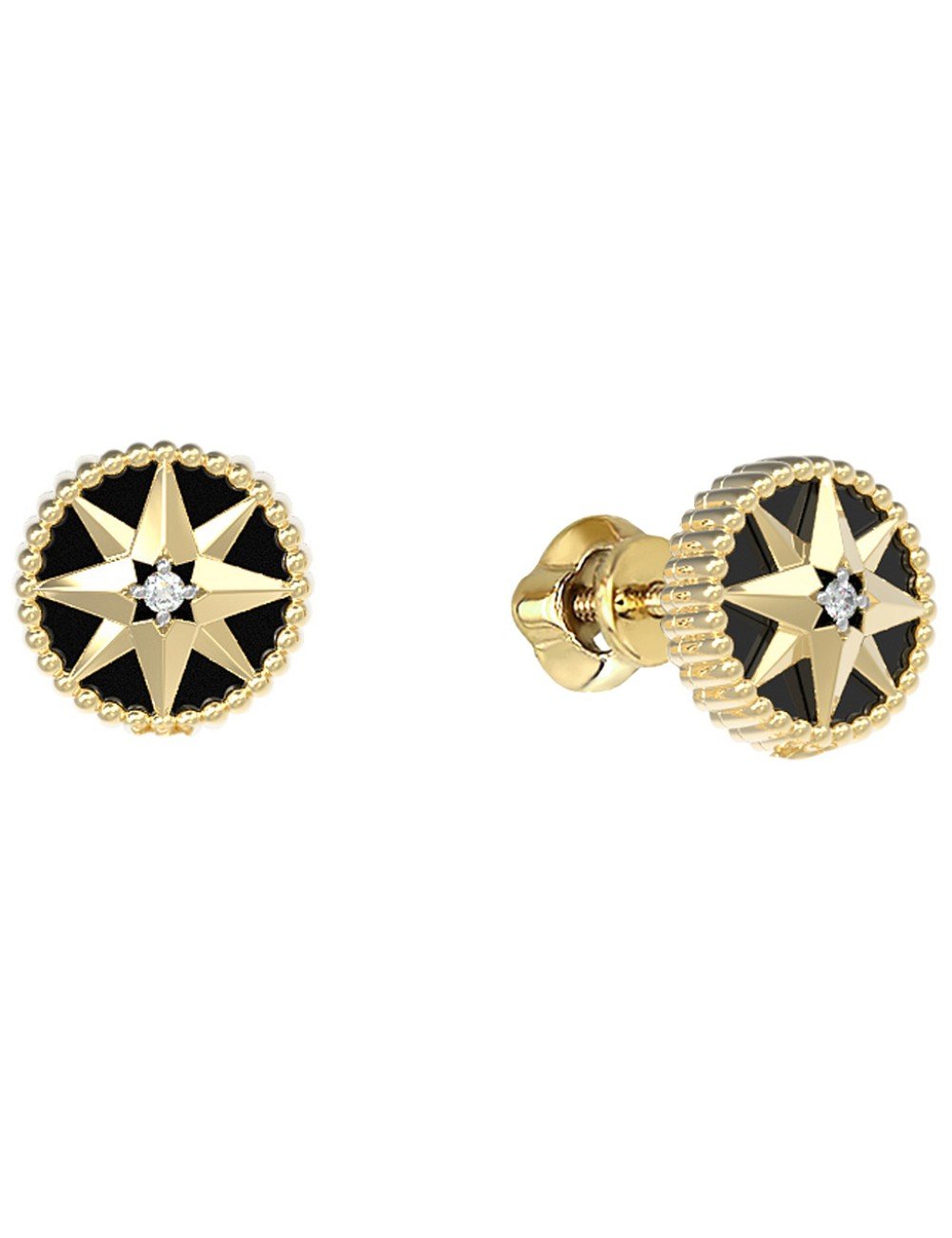 Серьги из лимонного золота c бриллиантами и ониксом