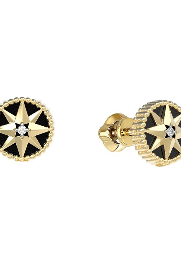 Серьги из лимонного золота c бриллиантами и ониксом