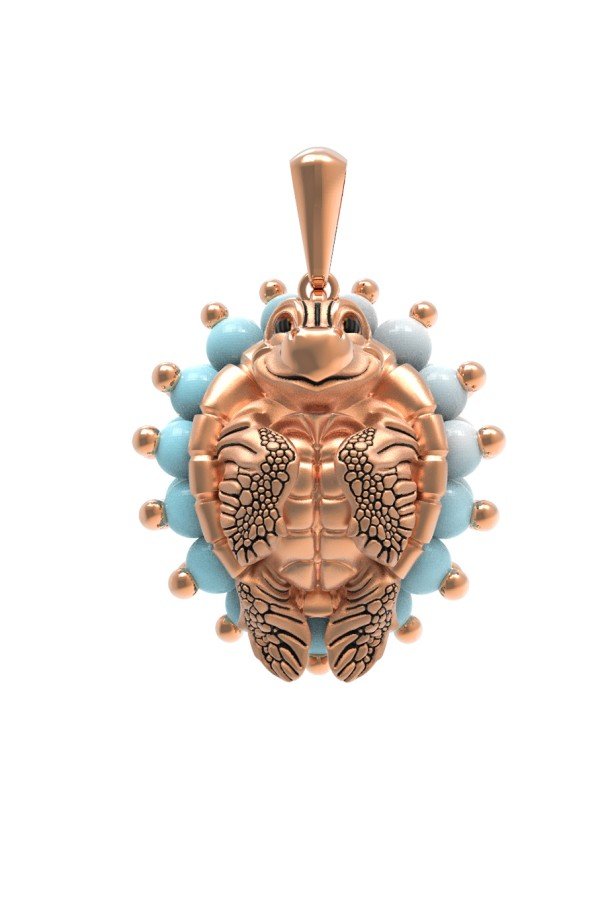 Подвеска из золота c эмалью и бирюзой