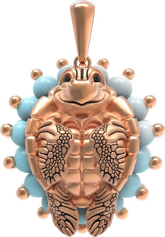 Подвеска из золота c эмалью и бирюзой