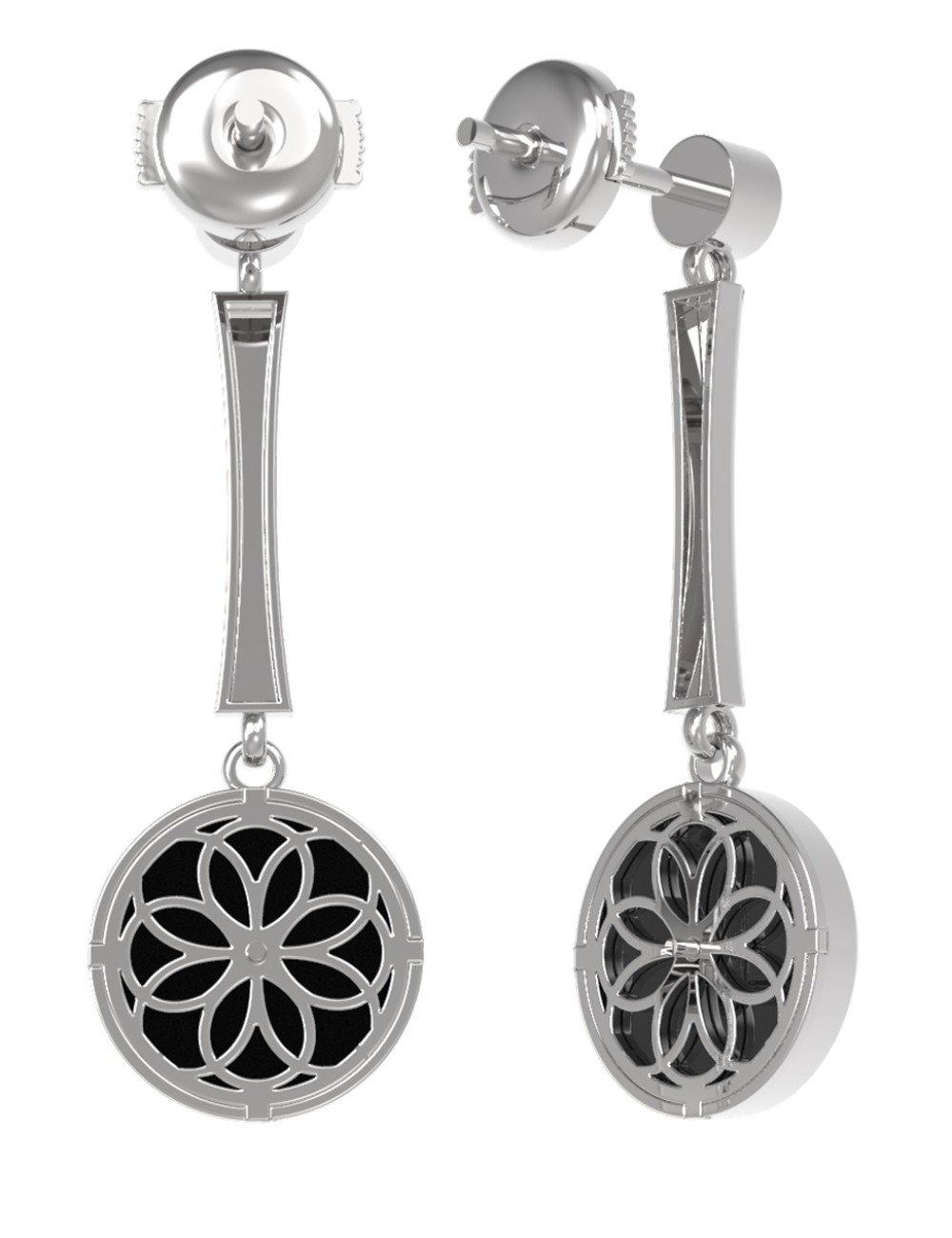 Серьги из белого золота c фианитом и ониксом