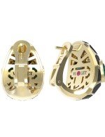 Серьги из лимонного золота c бриллиантами, рубином, ониксом, малахитом и перламутром