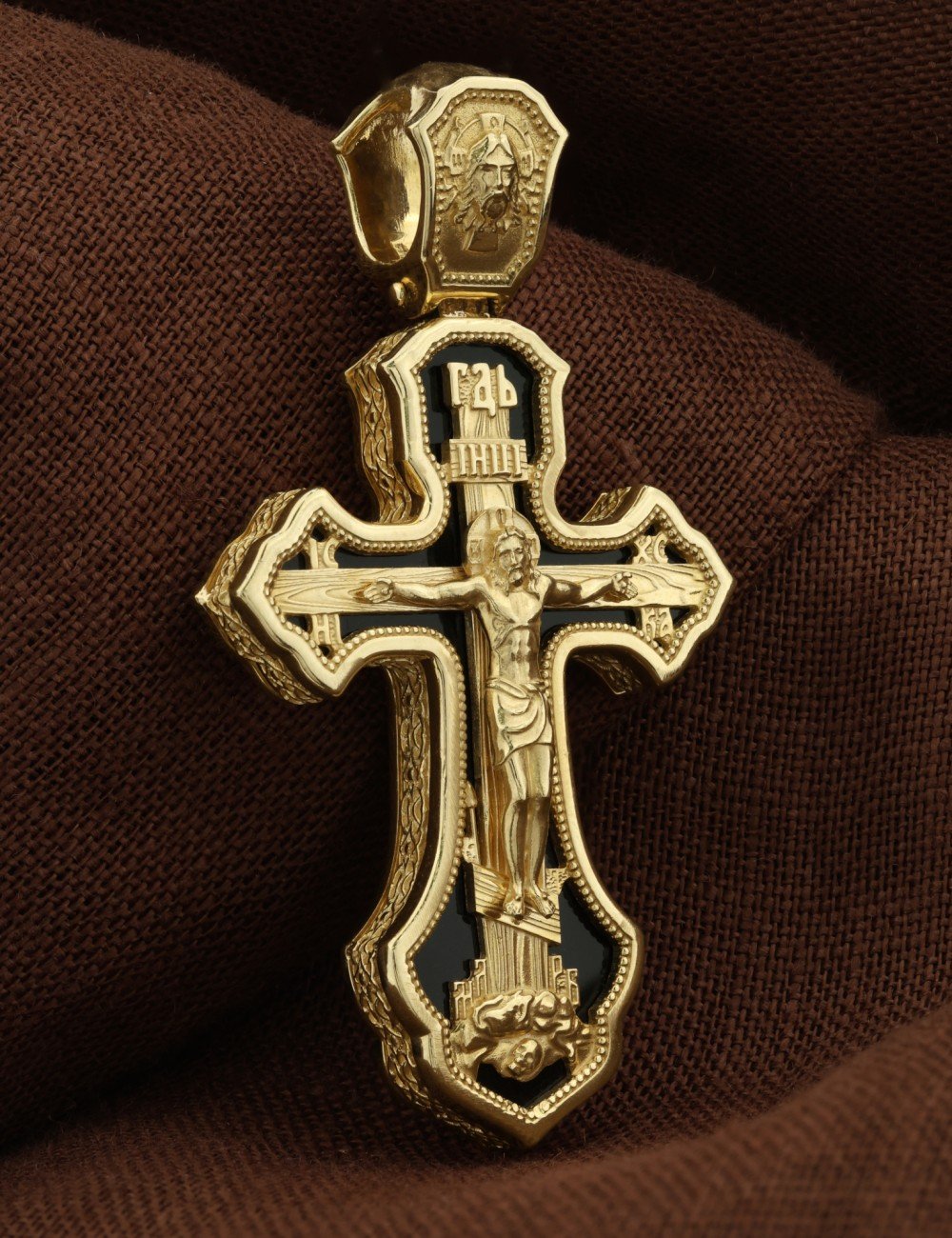 Крест из лимонного золота c ониксом