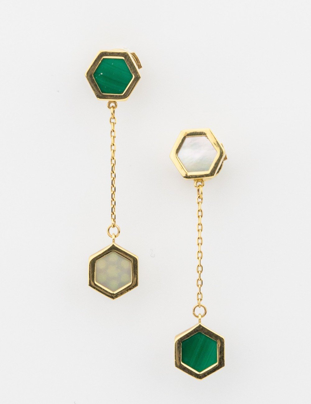Серьги из лимонного золота c малахитом и перламутром