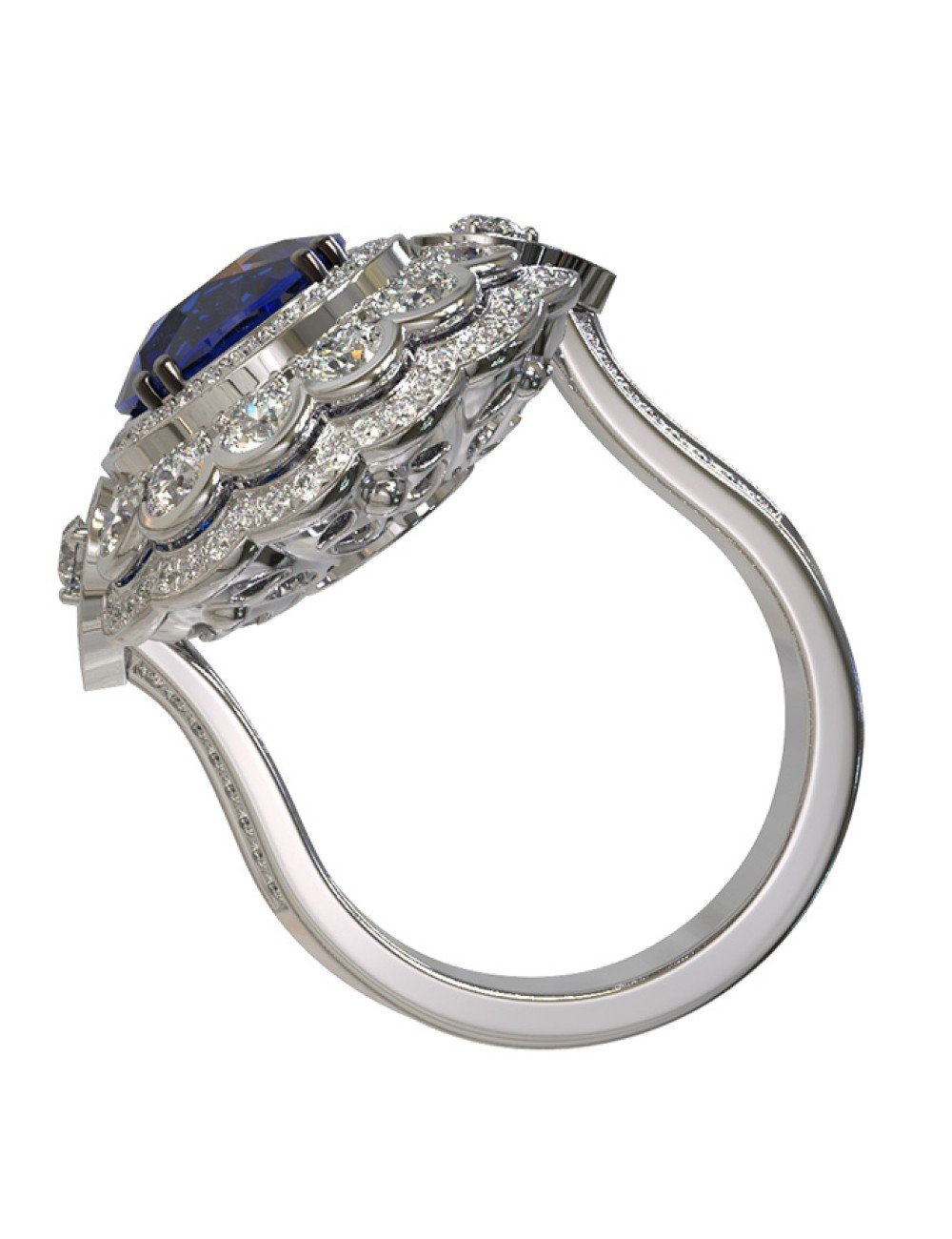 Кольцо из белого золота c бриллиантами и сапфиром