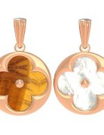 Подвеска из золота c тигровым глазом и перламутром