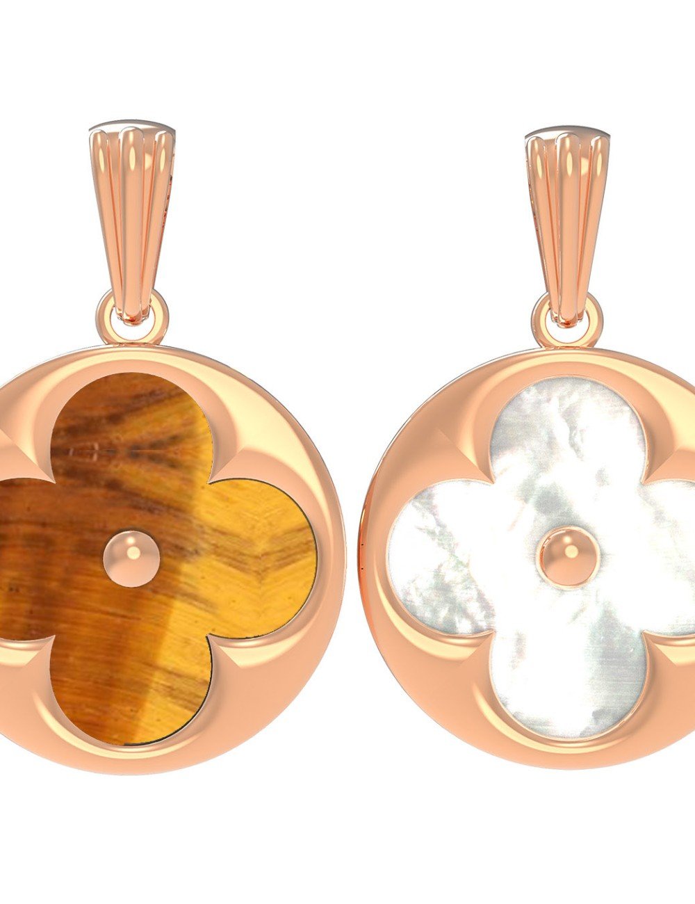 Подвеска из золота c тигровым глазом и перламутром