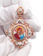 Образок из золота c эмалью и перламутром