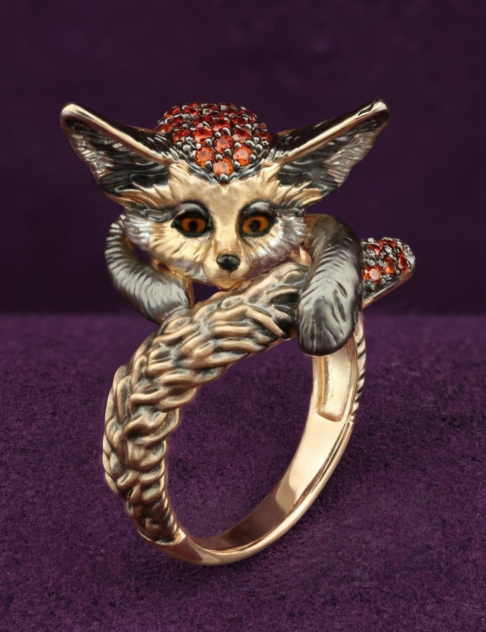 Кольцо из лимонного золота c эмалью и фианитом