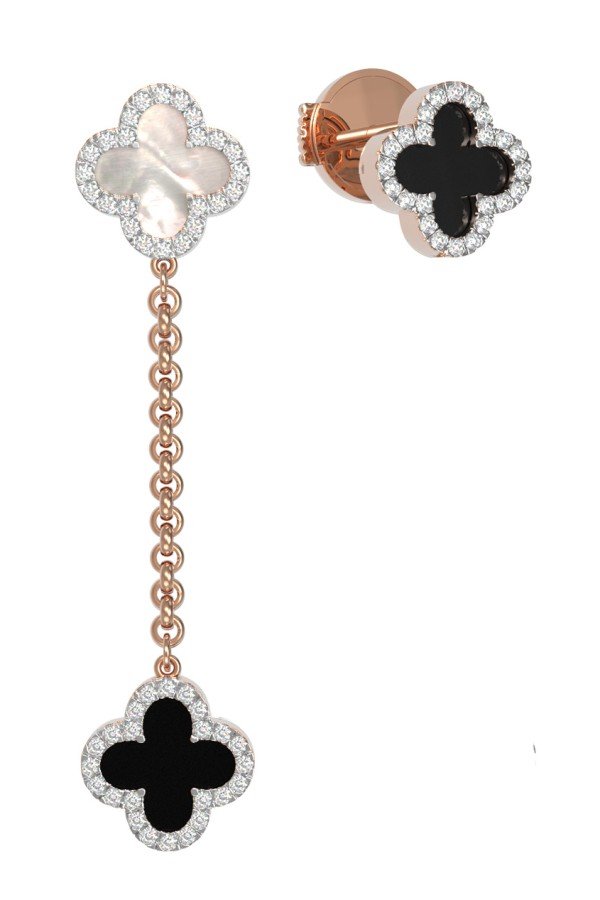 Серьги из золота c бриллиантами, ониксом и перламутром