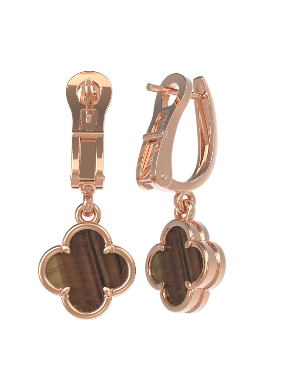 Серьги из золота c тигровым глазом