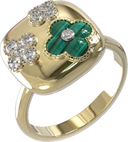 Кольцо из лимонного золота c бриллиантами и малахитом