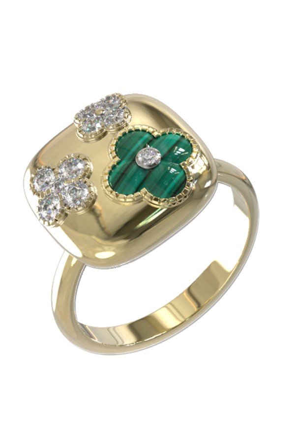 Кольцо из лимонного золота c бриллиантами и малахитом