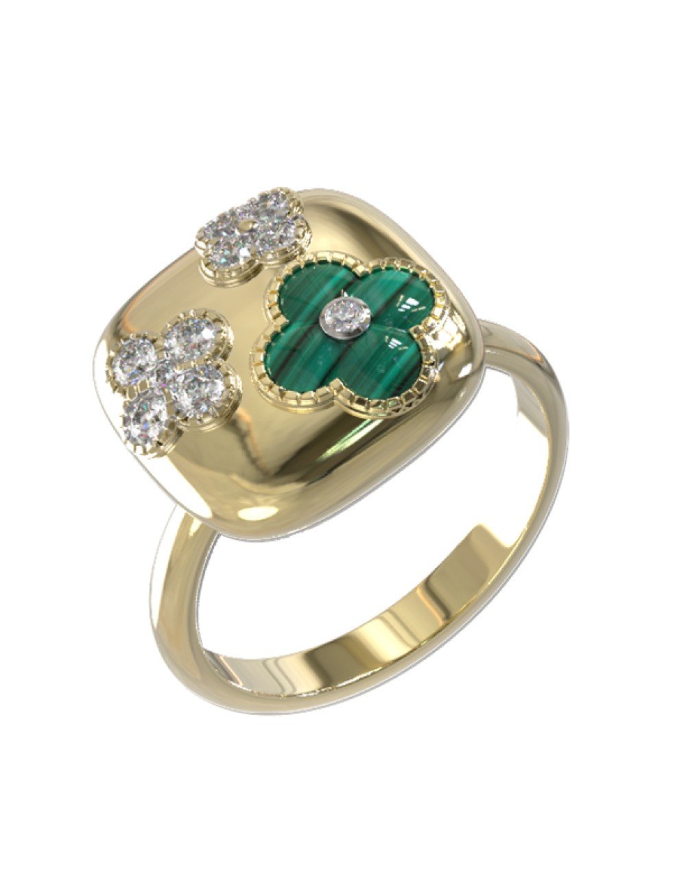 Кольцо из лимонного золота c бриллиантами и малахитом
