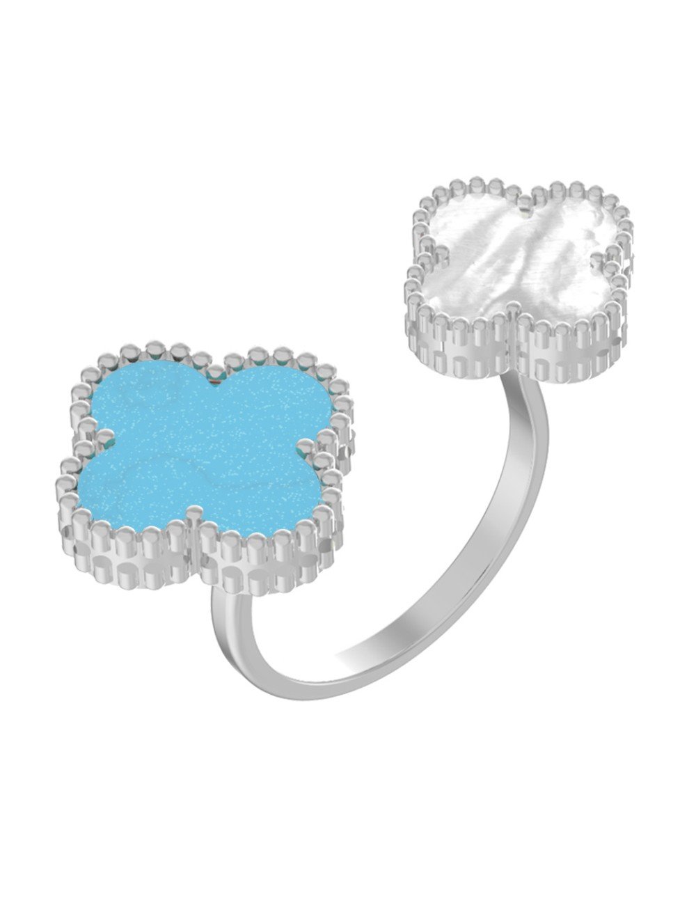 Кольцо из белого золота c бирюзой и перламутром