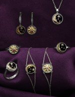 Колье из белого золота c бриллиантами, ониксом и перламутром