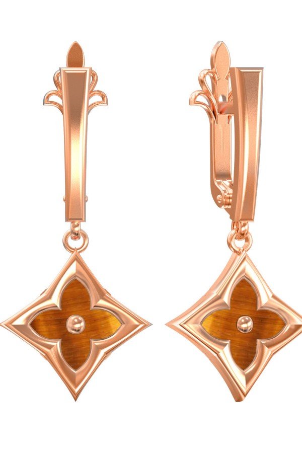 Серьги из золота c тигровым глазом