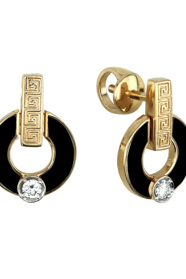 Серьги из лимонного золота c бриллиантами и ониксом