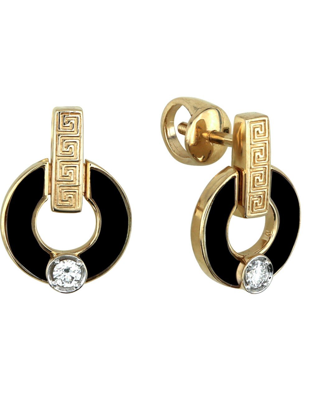 Серьги из лимонного золота c бриллиантами и ониксом