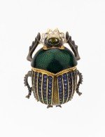 Брошь из лимонного золота c эмалью, фианитом и турмалином