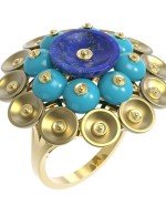 Кольцо из лимонного золота c бирюзой и лазуритом