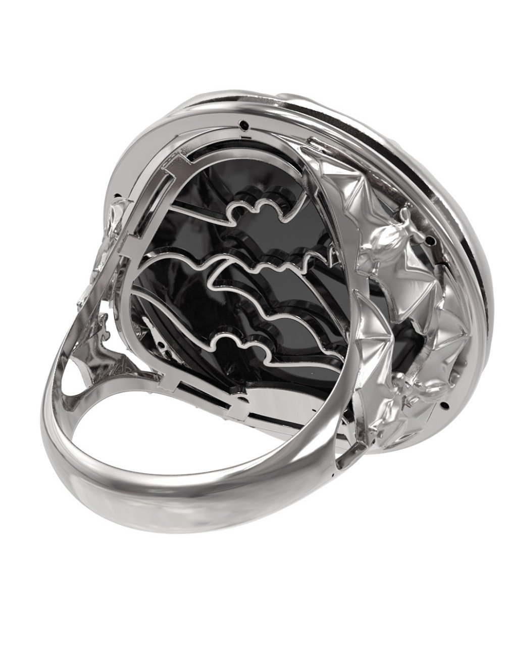 Кольцо из белого золота c эмалью и ониксом