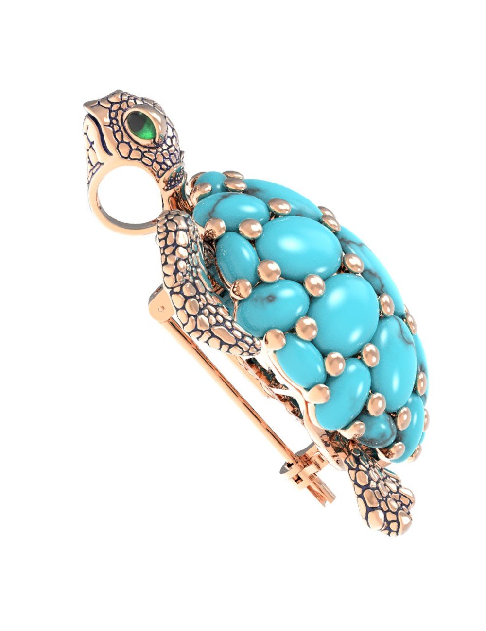 Брошь из золота c эмалью и бирюзой