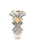 Кольцо из серебра и золота c ониксом и рубином