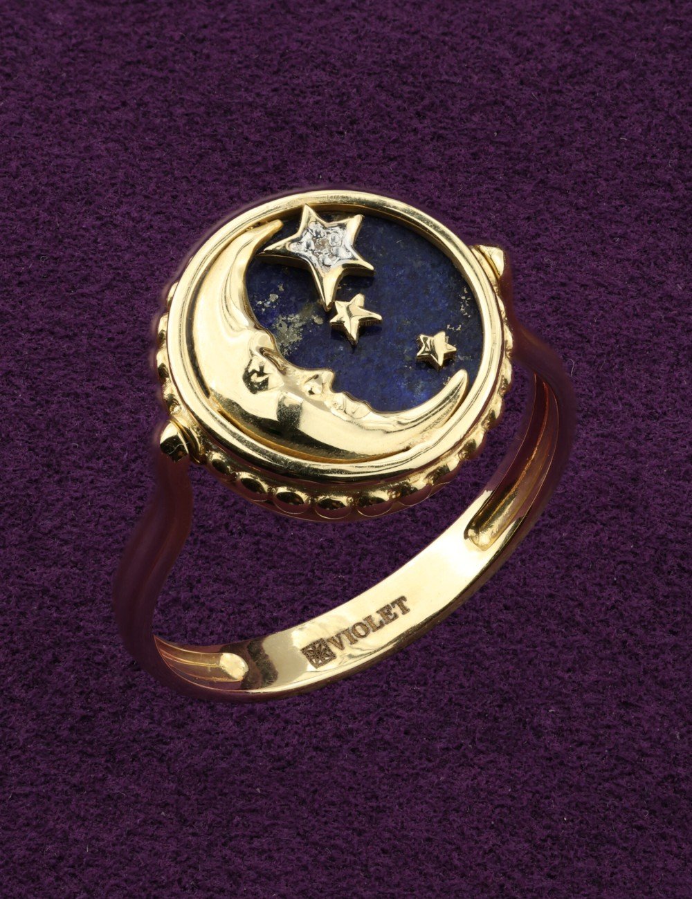 Кольцо из лимонного золота c бриллиантами, лазуритом и перламутром