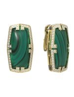 Серьги из лимонного золота c бриллиантами, рубином и малахитом