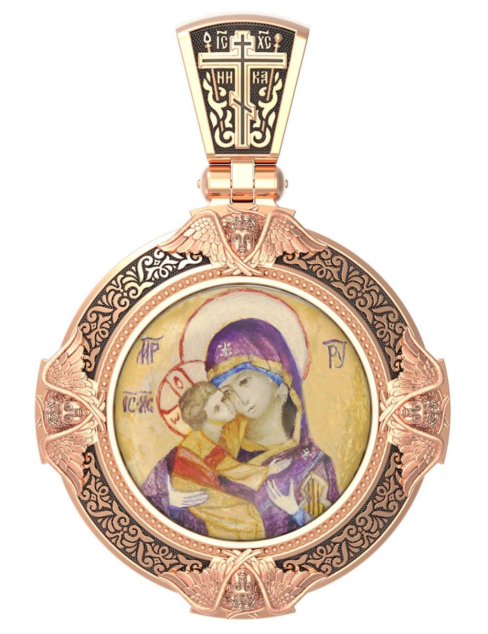 Образок из золота c эмалью и иконописью