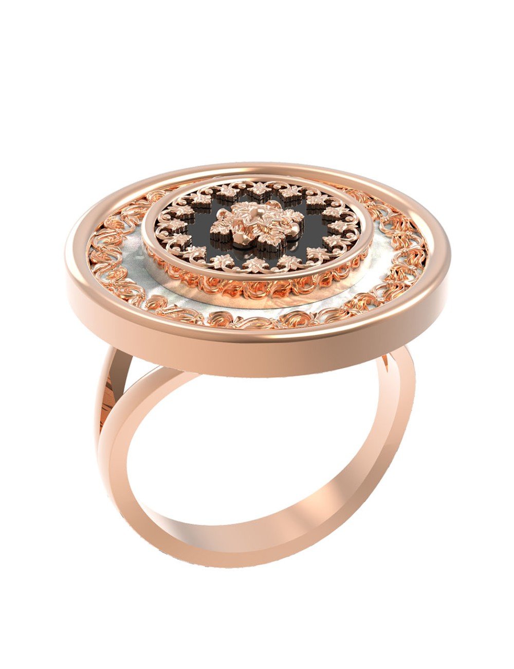 Кольцо из золота c ониксом и перламутром