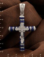 Крест из белого золота c лазуритом