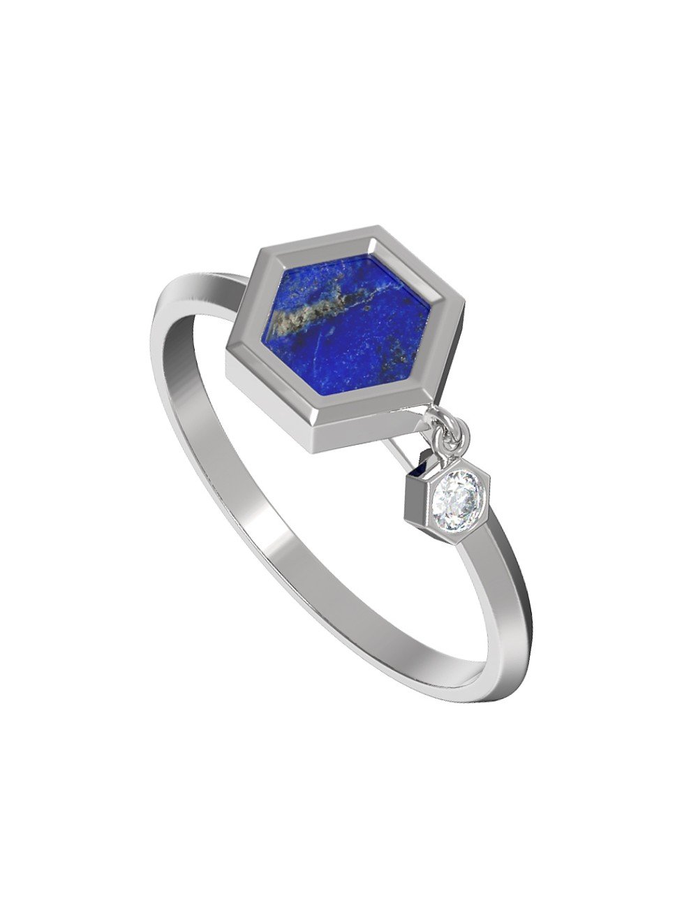 Кольцо из белого золота c бриллиантами и лазуритом