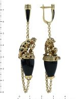 Серьги из лимонного золота c эмалью и ониксом