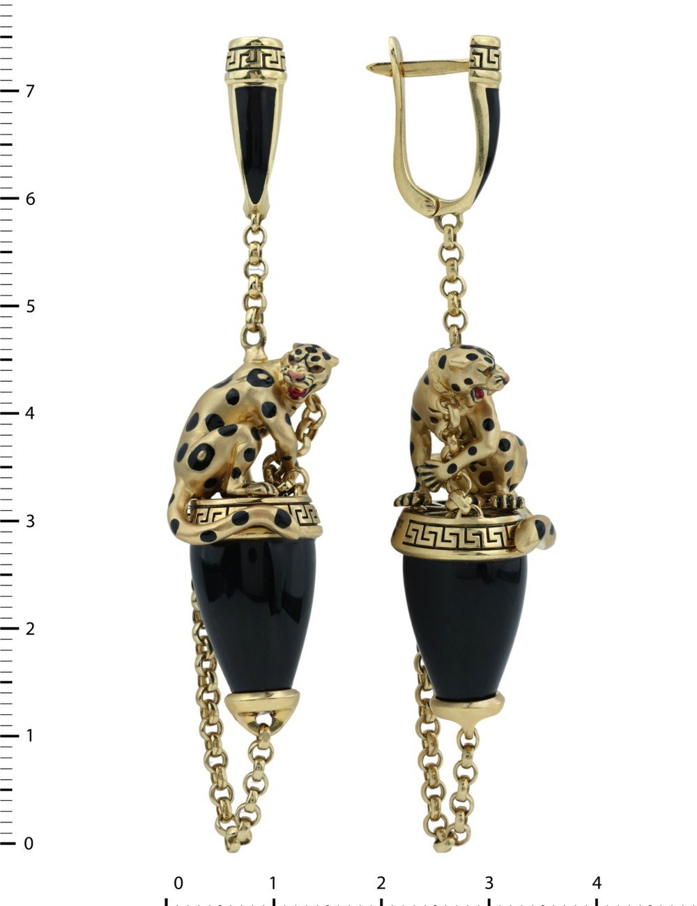 Серьги из лимонного золота c эмалью и ониксом