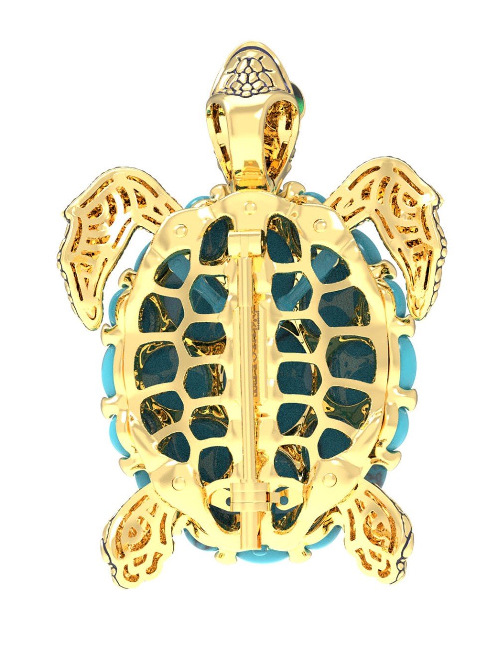 Брошь из лимонного золота c эмалью и бирюзой
