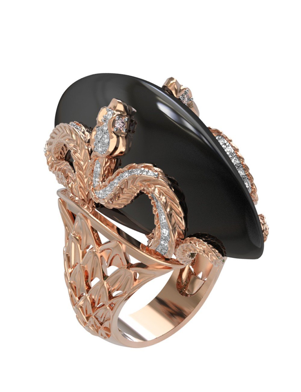 Кольцо из золота c бриллиантами и ониксом