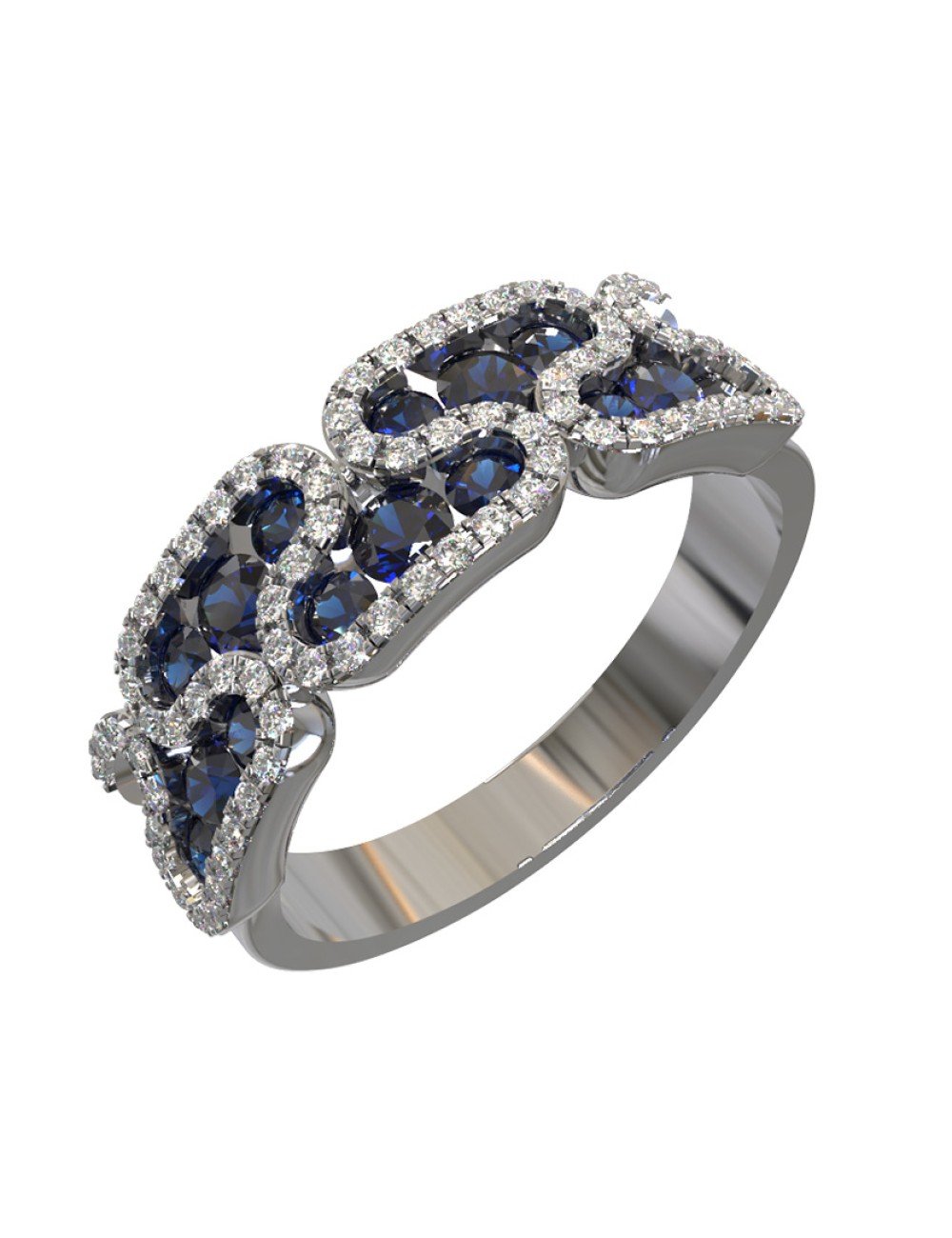 Кольцо из белого золота c бриллиантами и сапфиром