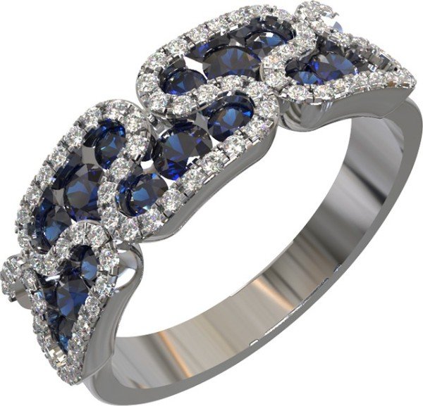 Кольцо из белого золота c бриллиантами и сапфиром