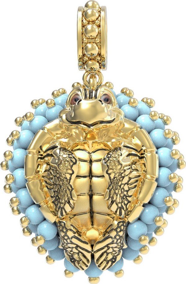 Подвеска из лимонного золота c эмалью и бирюзой