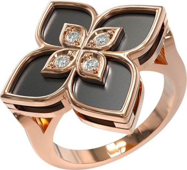 Кольцо из золота c бриллиантами и ониксом