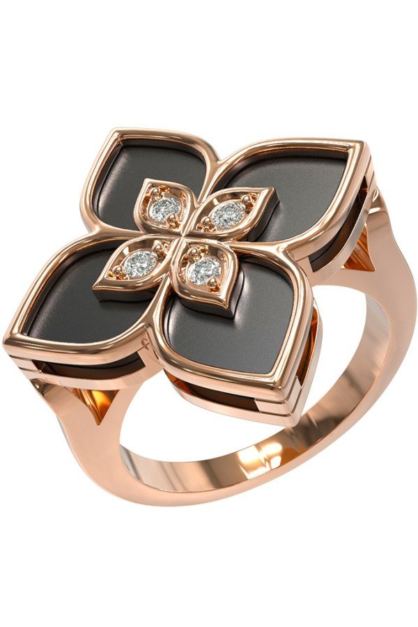 Кольцо из золота c бриллиантами и ониксом