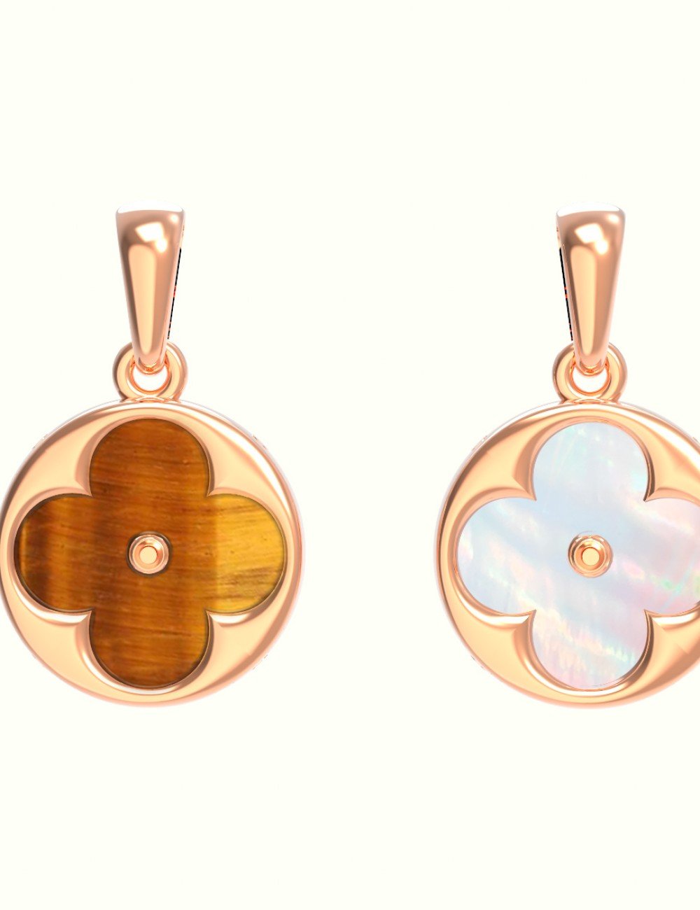 Подвеска из золота c тигровым глазом и перламутром