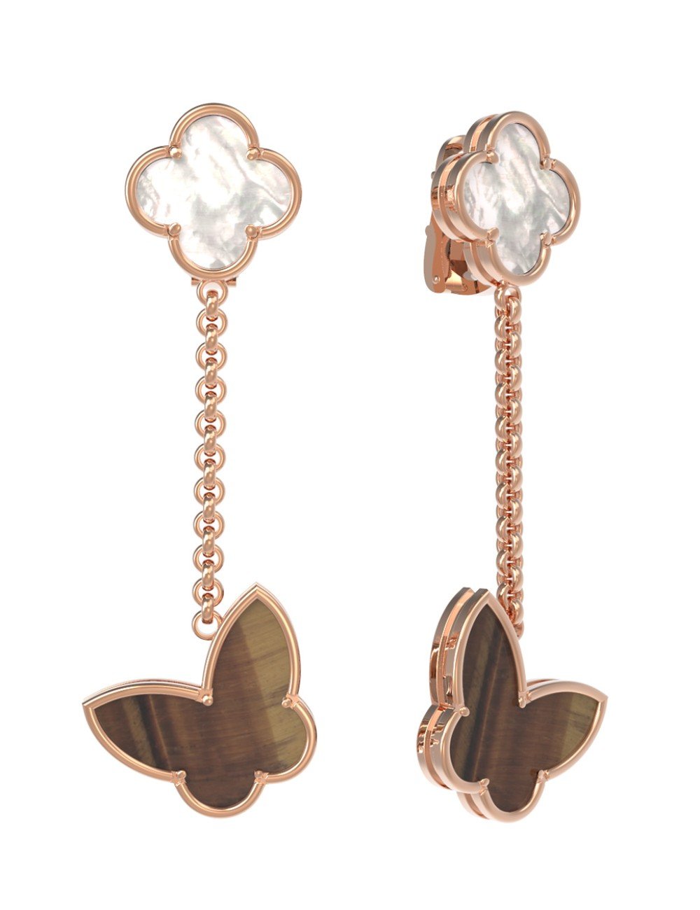 Серьги из золота c тигровым глазом и перламутром