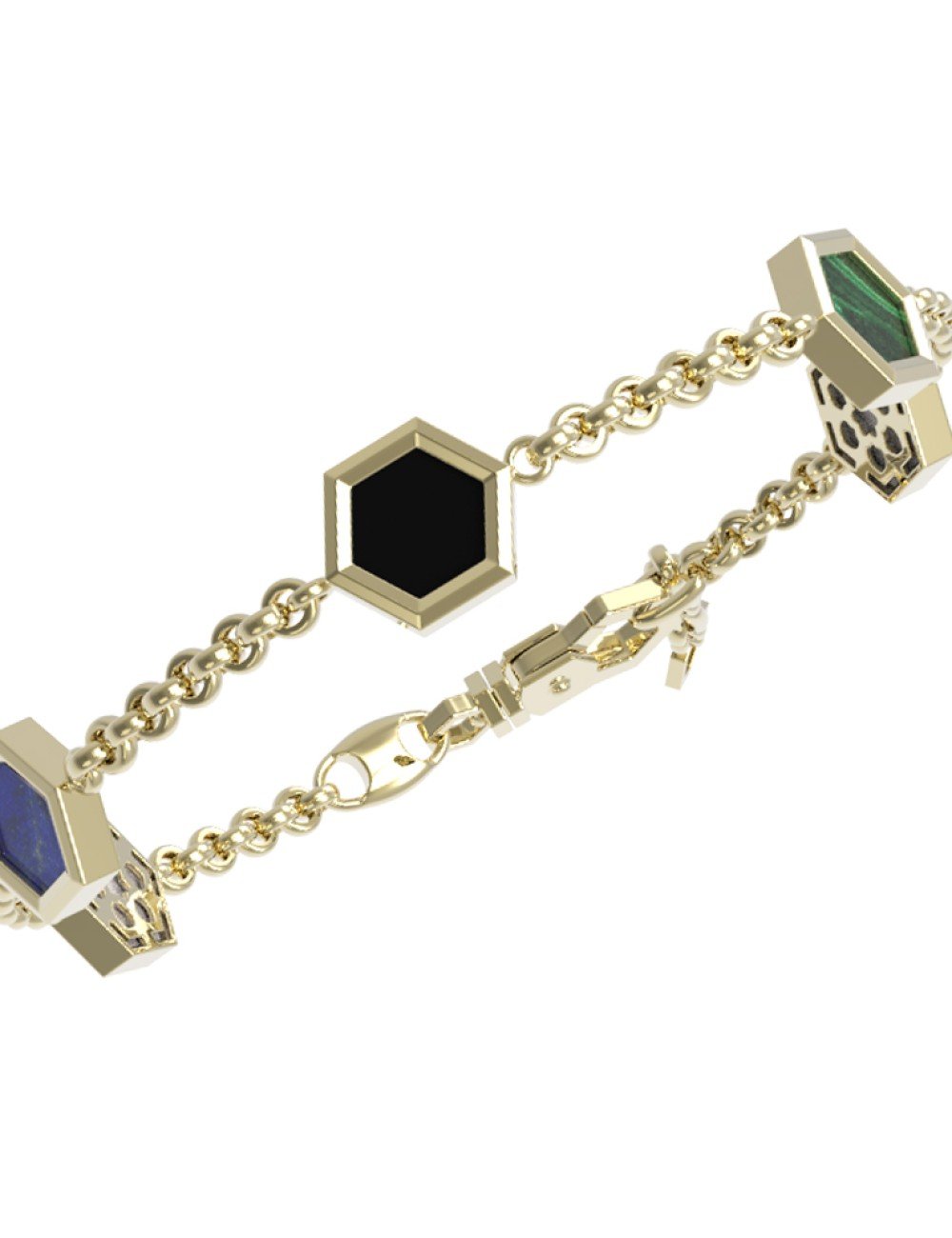 Браслет из лимонного золота c ониксом, лазуритом, малахитом и перламутром